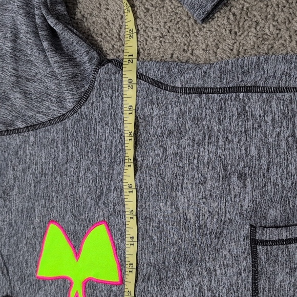 Under Armour Sweatshirt Heathered Gray Dri Fit Hoodie  Neon Green Logo Cold Gear - Picture 8 of 12